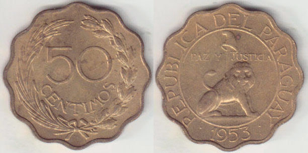 1953 Paraguay 50 Centimos (Unc) A008492